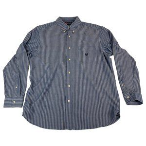 Chaps Men's Button Down Shirt L Blue White Striped Cotton Polyester Collared